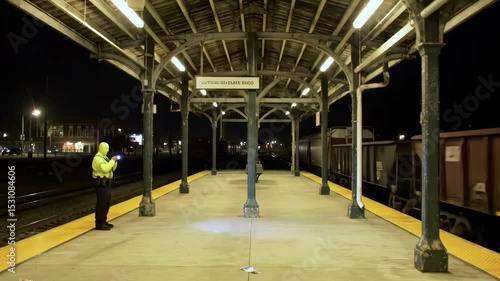 Nighttime Train Station Security Officer Patrol