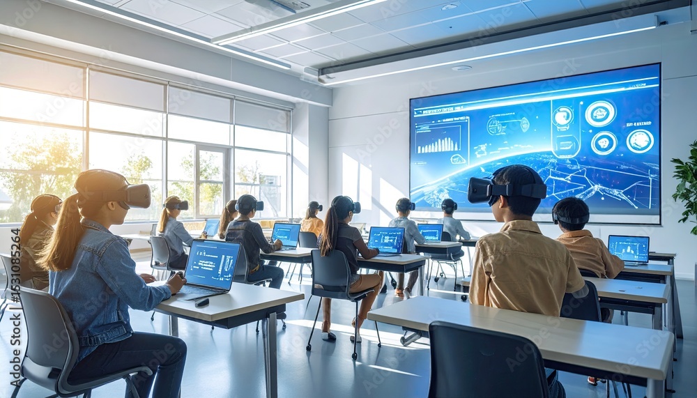 Immersive Classroom: Students Explore Virtual Worlds with VR Headsets Immersive Classroom: Students Explore Virtual Worlds with VR Headsets