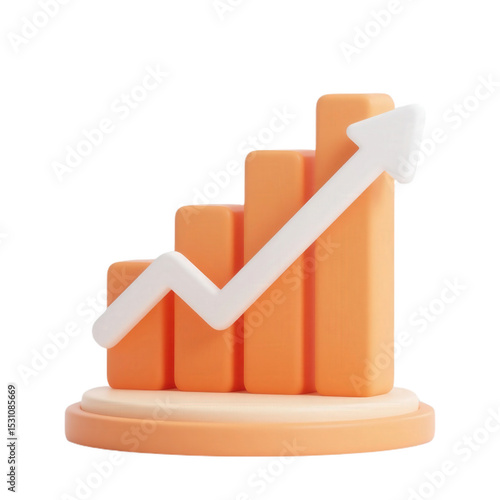3D orange bar chart with upward arrow