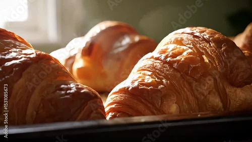 Golden Croissants Baking in Warm Sunlight