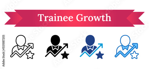Trainee Growth Multi Style Icon - Person with arrow and star symbolizes progress and recognition in trainee development journey