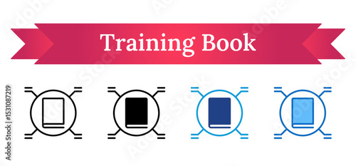 Training Book Multi Style Icon - A book inside a circle with radiating lines, symbolizing core training material or central knowledge for trainees