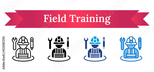 Field Training Multi Style Icon - Trainee with helmet, wrench, and pencil symbolizes on-site or practical field training