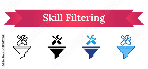 Skill Filtering Multi Style Icon - Funnel and tools symbolize filtering or narrowing down skills to train during trainee selection