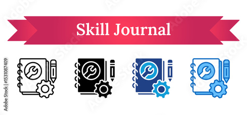 Skill Journal Multi Style Icon - Notebook with wrench and pencil shows documentation or journaling of trainee technical learning