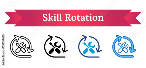 Skill Rotation Multi Style Icon - Circular arrows and tools represent rotating tasks or skill training in different areas for trainees