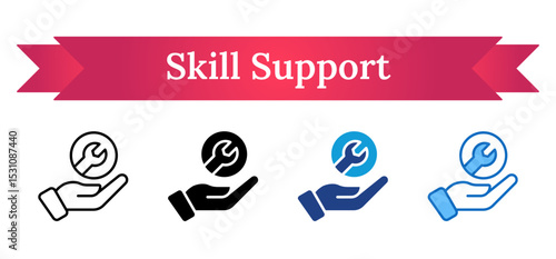 Skill Support Multi Style Icon - Hand holding wrench symbolizes support or mentoring in technical skill development
