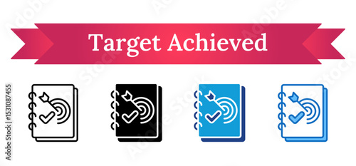 Target Achieved Multi Style Icon - Checklist and target in a notebook represent completed tasks and achieved milestones by the trainee
