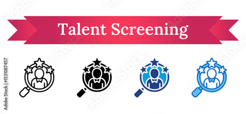Talent Screening Multi Style Icon - Magnifying glass highlighting a person surrounded by stars, symbolizing talent identification and trainee evaluation