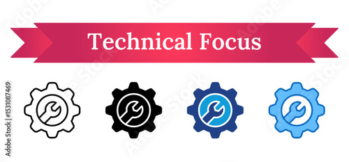 Technical Focus Multi Style Icon - Wrench inside gear illustrates trainee concentration on technical or mechanical skills