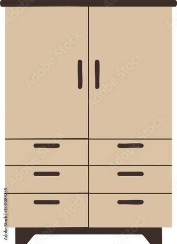 Wooden wardrobe with drawers and handles simple furniture vector design 