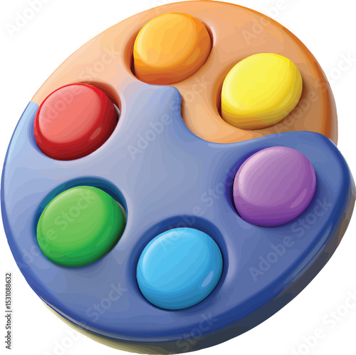 A vibrant palette-shaped fidget toy with colorful, push-able buttons, perfect for stress relief and sensory stimulation.