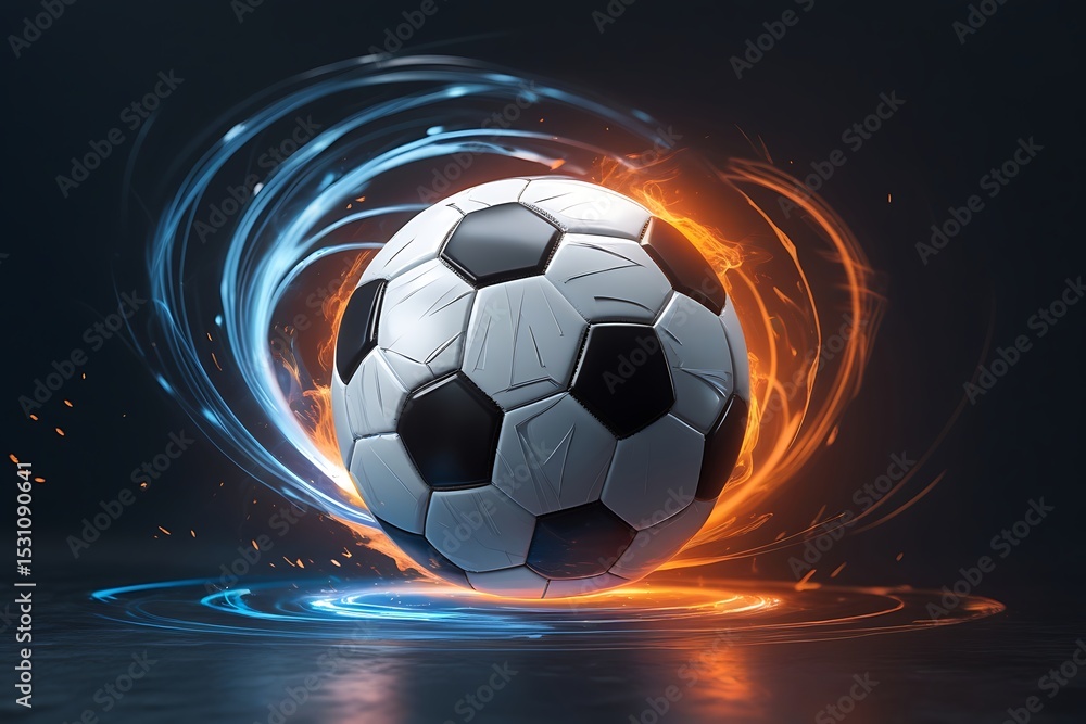 Fototapeta premium Fiery soccer ball with dynamic light trails