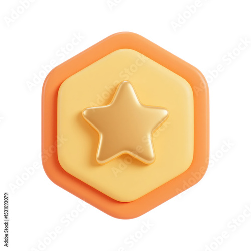 3D gold star on orange hexagon