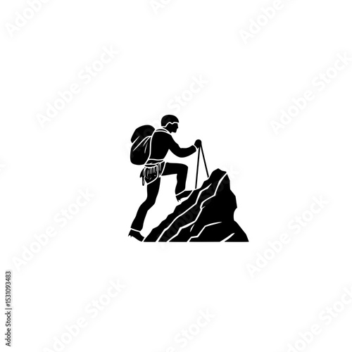 Climbing icon showing person ascending rocky mountain 
