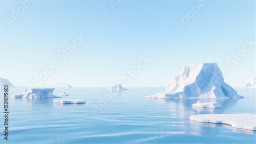 Icebergs floating in clear blue water