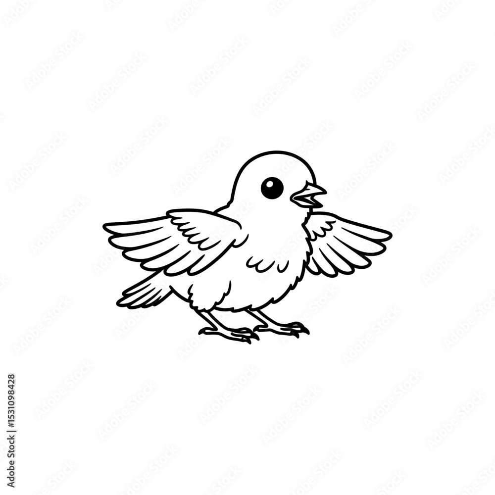 Obraz premium Lined Icon of Crouched Chick with Wings Flared to the Sides
