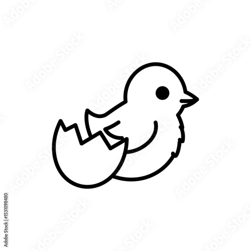 Lined Icon of Chick with Eggshell Still on Back