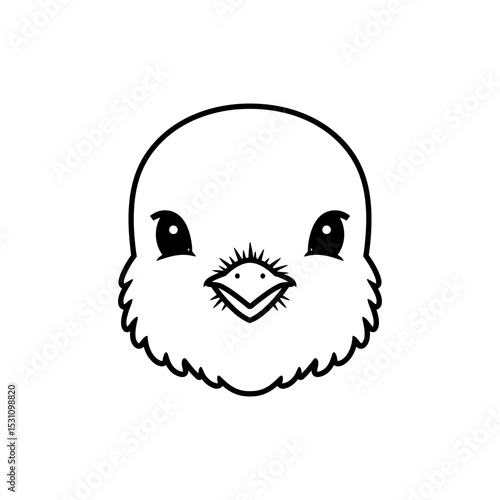 Lined Icon of Chick Head Facing Front with Angled Eyes