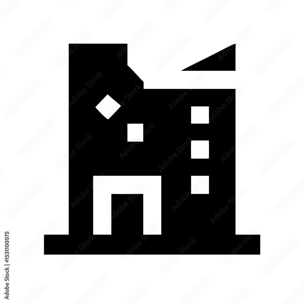 Icon of a damaged building to signify destruction or disrepair Icon of a damaged building to signify destruction or disrepair