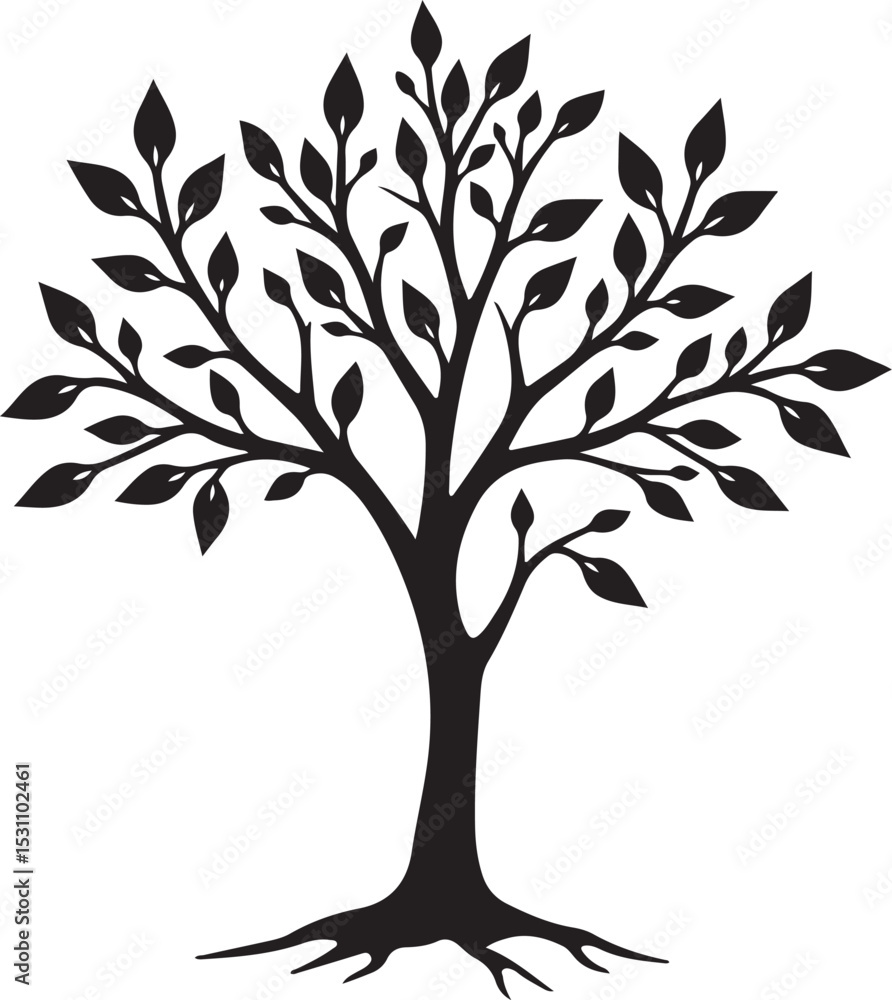 Obraz premium Minimalist Tree IllustrationBlack Silhouette Nature ArtTree of Life Vector
