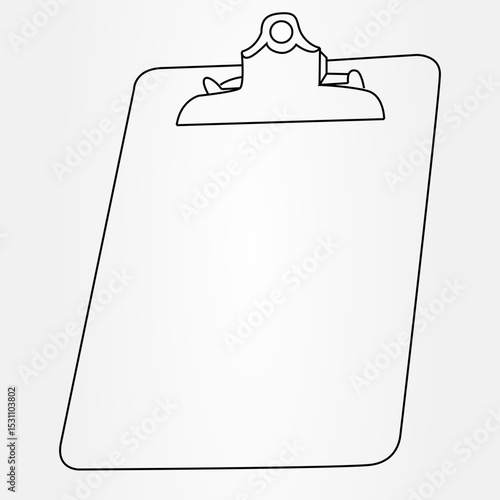 A metal paper clip attaches a blank sheet of paper to a clipboard on a table