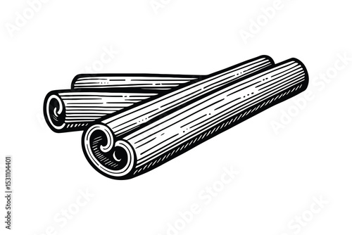 Detailed vector illustration of cinnamon sticks. Perfect for culinary designs, flavoring, and food projects.
