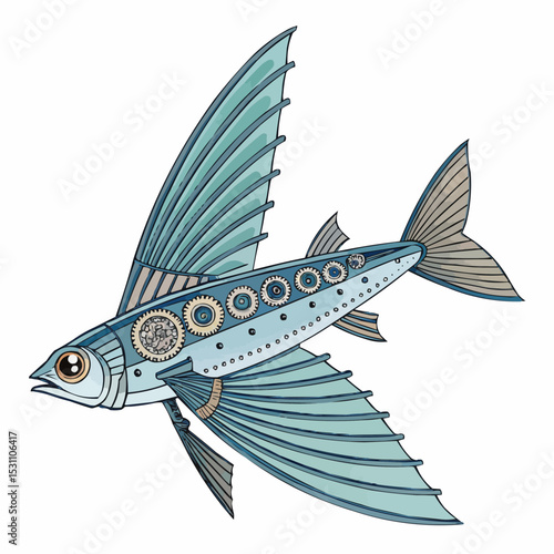 Hybrid Flying Fish with Cybernetic Wings and Propulsion