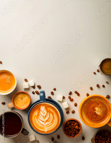 Flat lay composition of a coffee shop menu with printed design