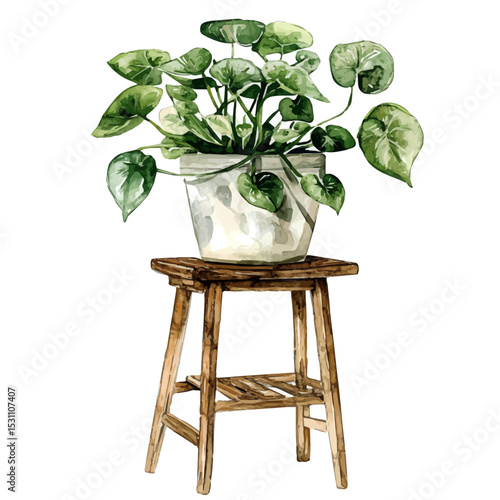 Plant Stand, watercolor drawing vector, isolated on a white background.