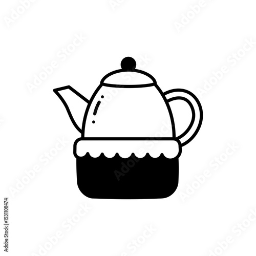 Black Line Icon of Teapot with Cozy Sleeve – Warm Beverage Theme