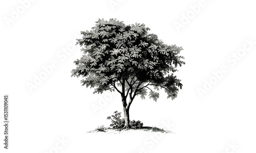 Robinia Pseudoacacia, vector illustration, forest tree, landscape design, flowering branches, garden plants, seasonal flora, environmental illustration, natural growth.