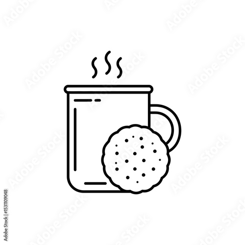 Breakfast mug with biscuit line icon