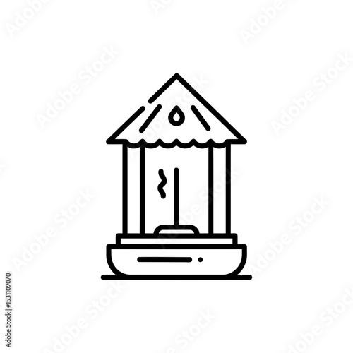 Cabin-shaped incense holder emitting smoke line icon