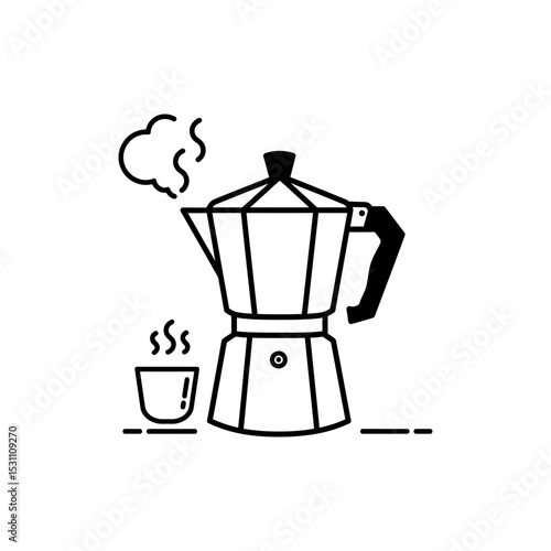 Steaming coffee pot line icon