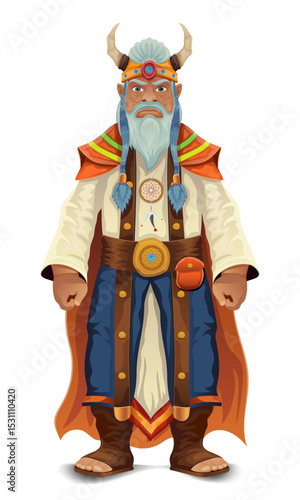 ancient fantasy magic shaman healer man character cartoon vector illustration isolated on white background