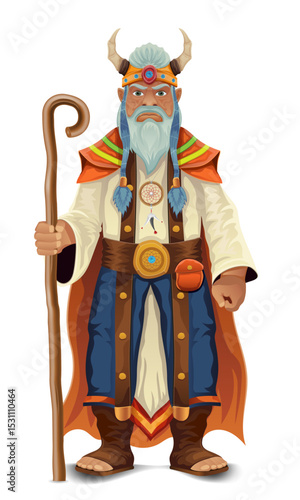 ancient fantasy magic shaman healer man character cartoon vector illustration isolated on white background
