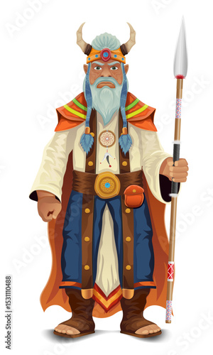 ancient fantasy magic shaman healer man character cartoon vector illustration isolated on white background