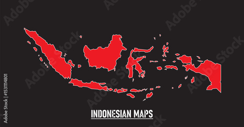 Distinctive silhouette of the Indonesian archipelago in striking red, outlined against a dark black background. for designs celebrating national identity, freedom, and the spirit of independence