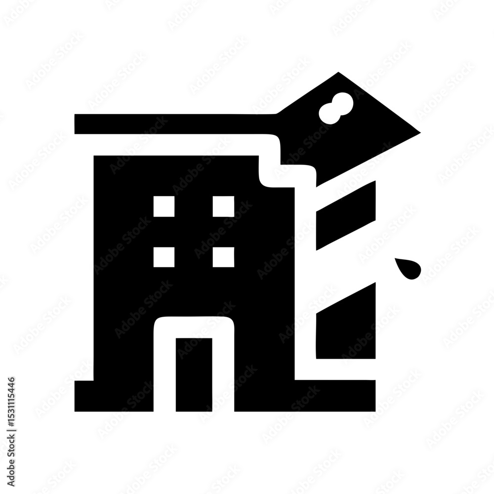 Icon of a damaged building to signify destruction or disrepair Icon of a damaged building to signify destruction or disrepair
