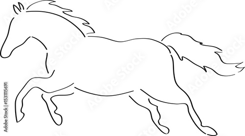 full size silhouette of a galloping horse, black outline, side view, simple hand drawn illustration