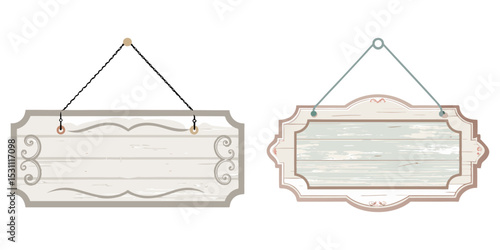 Shabby chic hanging sign with whitewashed wood, hanging outside a beachside coffee shack