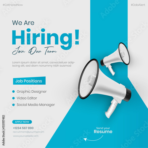 We are hiring post and flyer template. Join our team and hiring concept. Job vacancy and hiring creative ads and poster vector illustration