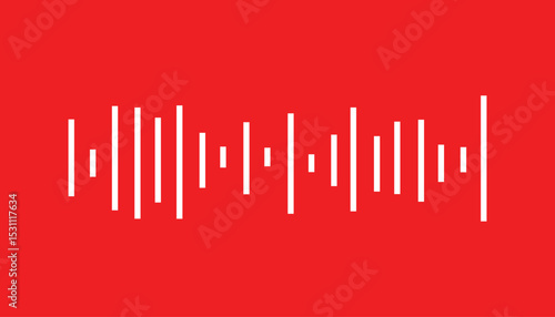 Sound wave vector graphic equalizer audio signal frequency white on red backdrop design.