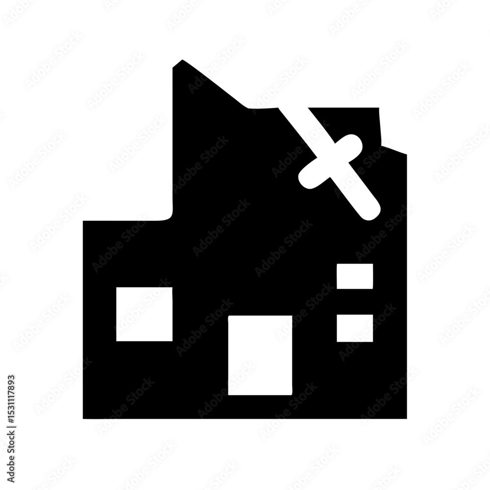 Fototapeta premium Icon of a damaged building to signify destruction or disrepair