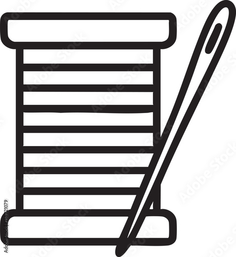 Simple Black and White Line Art Depicting a Spool of Thread and a Needle minimalist