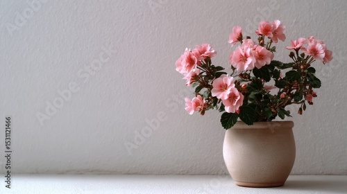 Wallpaper Mural Potted Pink Flowering Plant Against a Simple White Wall Background Torontodigital.ca