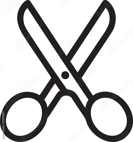 Simple Black and White Scissors Icon with Open Blades and Circular Handles Design minimalist black