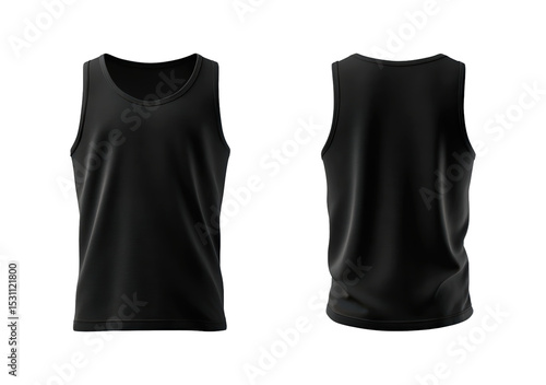Black sleeveless tank top front and back view on transparent background, PNG