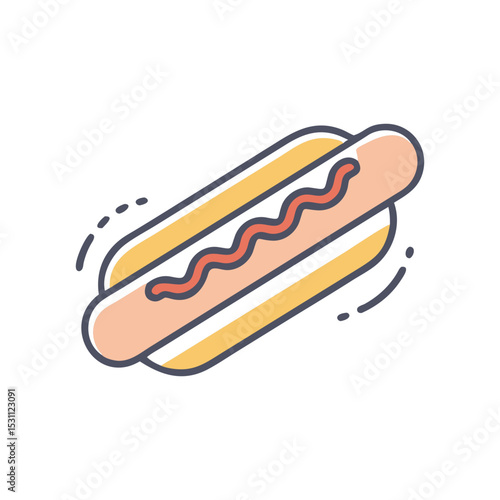 Cartoon hot dog with mustard in a bun